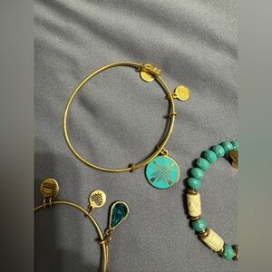 Alex and Ani Gold and Turquoise Bracelets